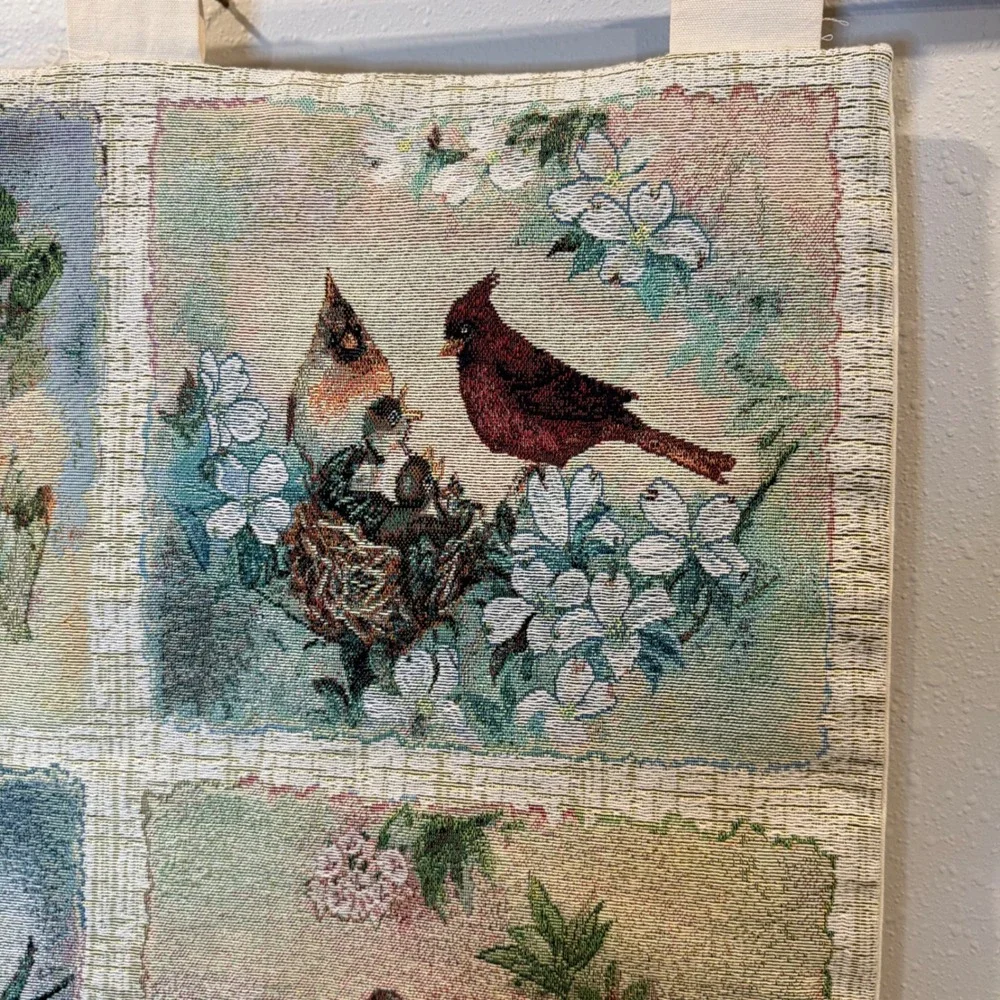 Lena Liu Woven Bird Tapestry Wall Hanging Large Vintage Nature Art Grandmacore
